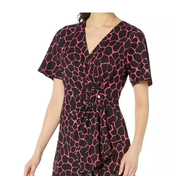 Michael Kors pink and black giraffe print flutter O ring dress size small - Picture 8 of 14